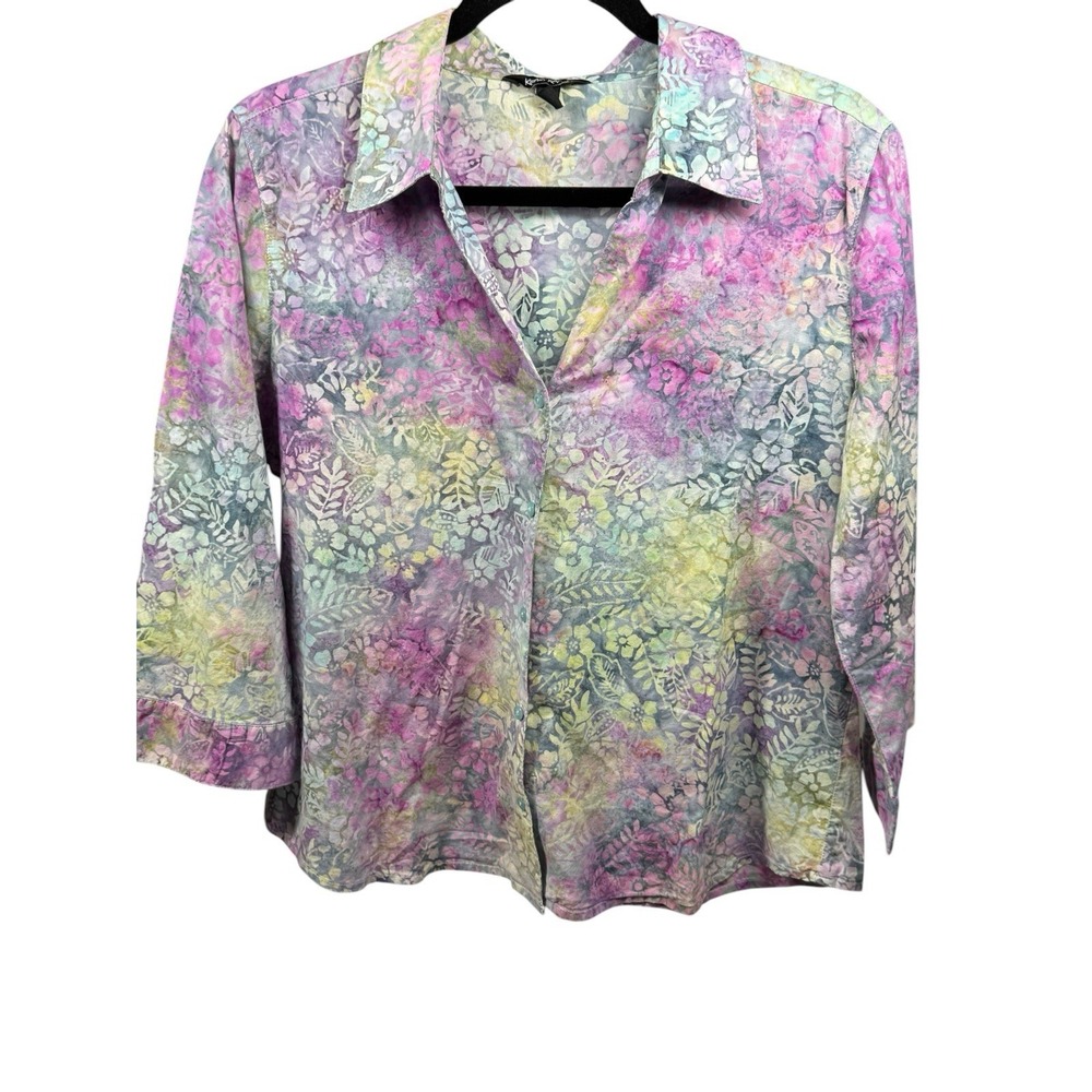 Krazy Kat Floral Button Up Shirt Women Medium Colorful Vintage Vibes Size Medium